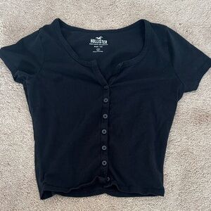 Hollister Women's Black Short Sleeve Button-Down Shirt